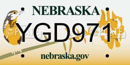 YGD971 Nebraska License Plate