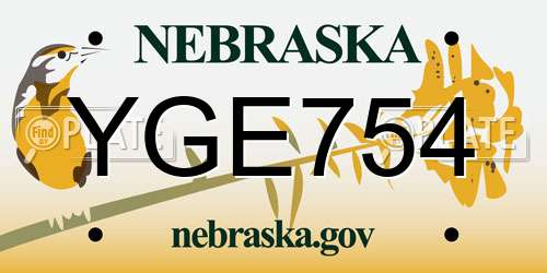 YGE754 Nebraska License Plate