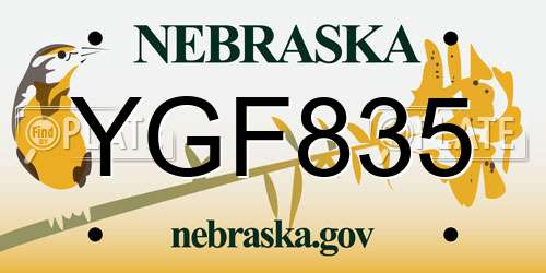 YGF835 Nebraska License Plate
