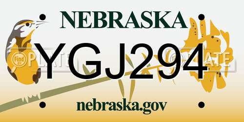 YGJ294 Nebraska License Plate