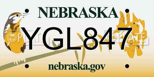 YGL847 Nebraska License Plate