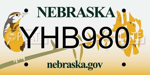 YHB980 Nebraska License Plate