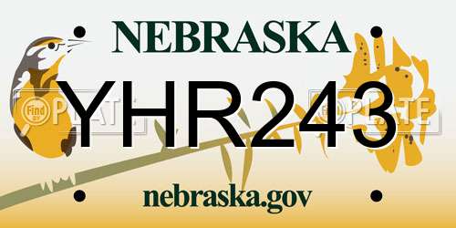 YHR243 Nebraska License Plate