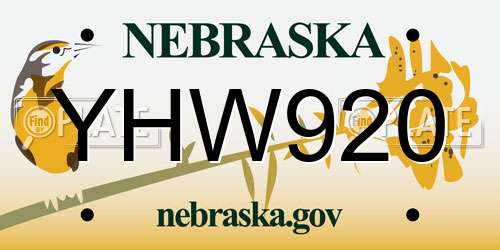 YHW920 Nebraska License Plate