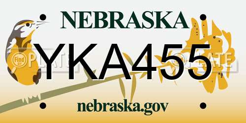 YKA455 Nebraska License Plate
