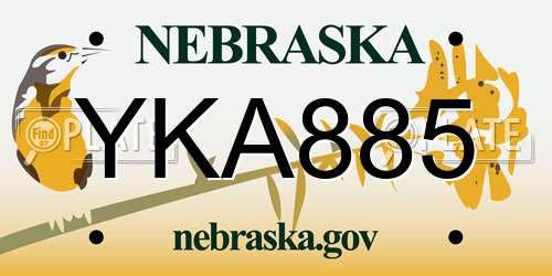 YKA885 Nebraska License Plate