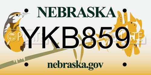 YKB859 Nebraska License Plate