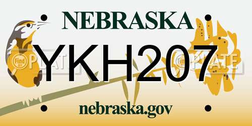 YKH207 Nebraska License Plate