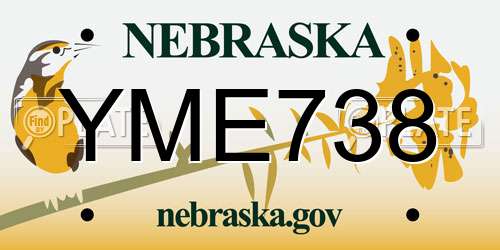YME738 Nebraska License Plate