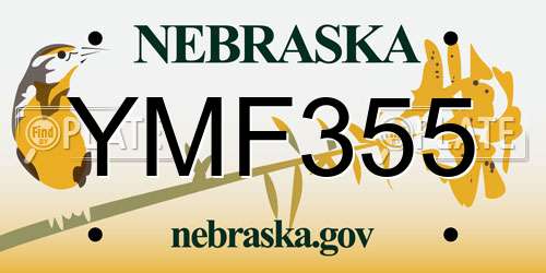 YMF355 Nebraska License Plate