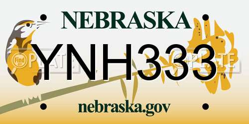 YNH333 Nebraska License Plate