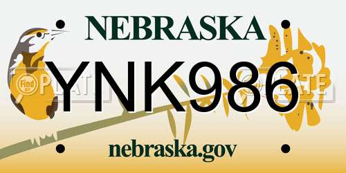 YNK986 Nebraska License Plate