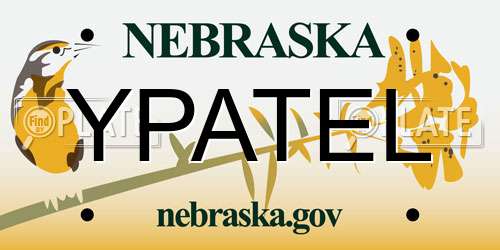 YPATEL Nebraska License Plate