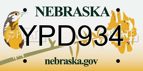 YPD934 Nebraska License Plate