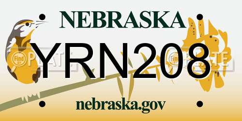 YRN208 Nebraska License Plate