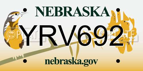 YRV692 Nebraska License Plate