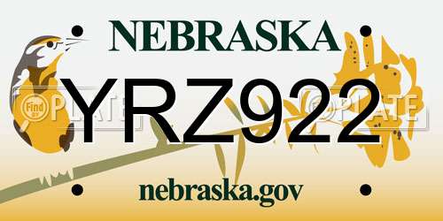 YRZ922 Nebraska License Plate