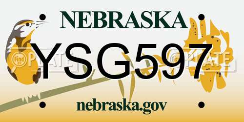 YSG597 Nebraska License Plate