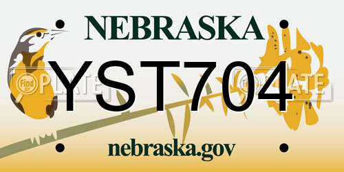 YST704 Nebraska License Plate