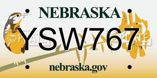 YSW767 Nebraska License Plate