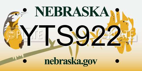YTS922 Nebraska License Plate