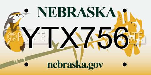 YTX756 Nebraska License Plate