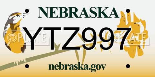 YTZ997 Nebraska License Plate