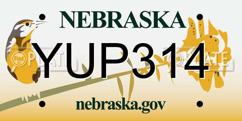 YUP314 Nebraska License Plate