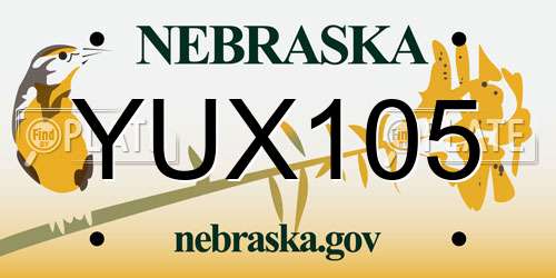 YUX105 Nebraska License Plate