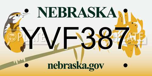 YVF387 Nebraska License Plate