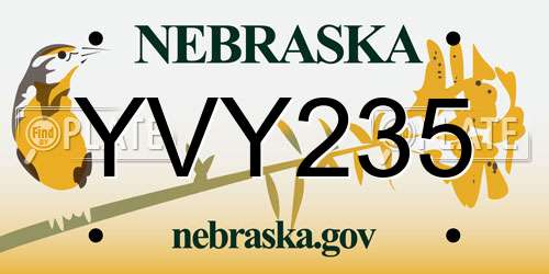 YVY235 Nebraska License Plate