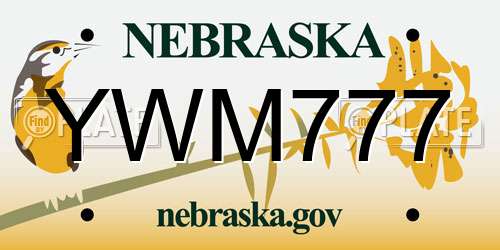YWM777 Nebraska License Plate