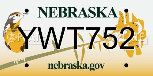 YWT752 Nebraska License Plate