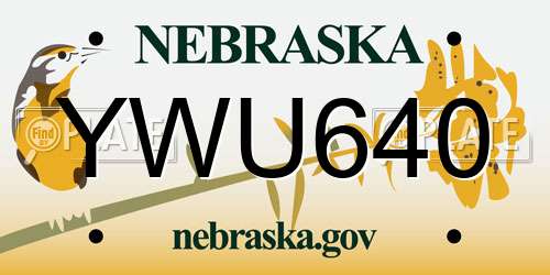 YWU640 Nebraska License Plate