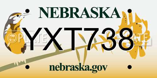 YXT738 Nebraska License Plate
