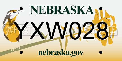 YXW028 Nebraska License Plate