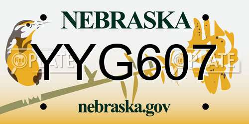 YYG607 Nebraska License Plate