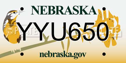 YYU650 Nebraska License Plate