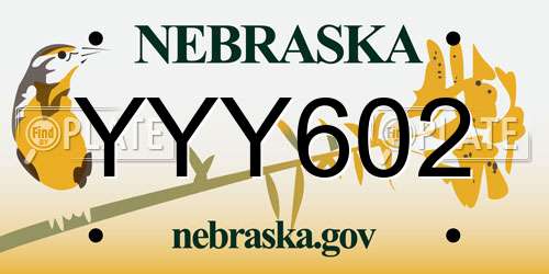 YYY602 Nebraska License Plate