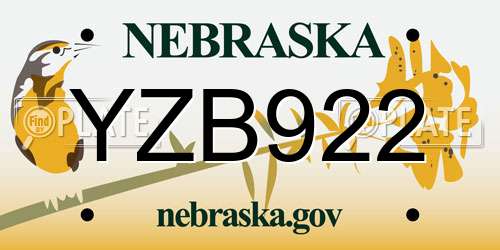 YZB922 Nebraska License Plate