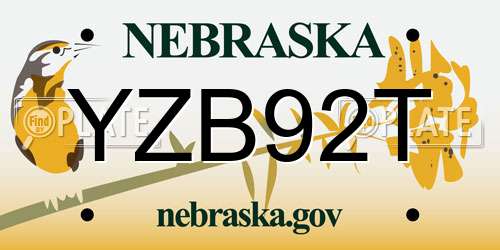 YZB92T Nebraska License Plate