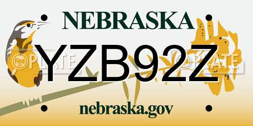 YZB92Z Nebraska License Plate