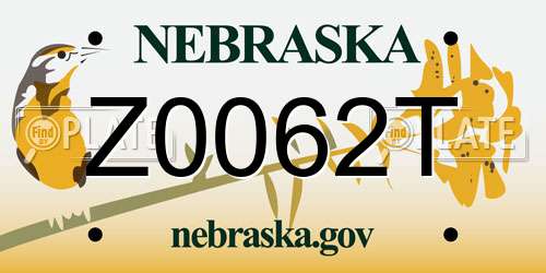 Z0062T Nebraska License Plate
