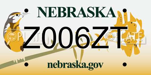 Z006ZT Nebraska License Plate