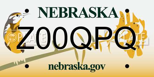 Z00QPQ Nebraska License Plate