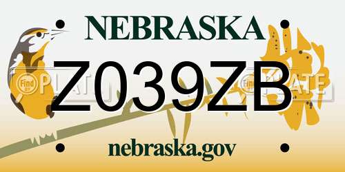 Z039ZB Nebraska License Plate