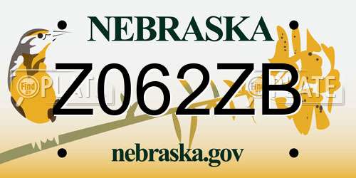 Z062ZB Nebraska License Plate