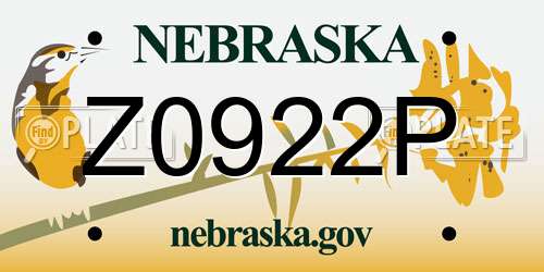 Z0922P Nebraska License Plate