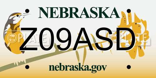 Z09ASD Nebraska License Plate