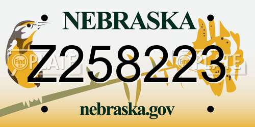 Z258223 Nebraska License Plate